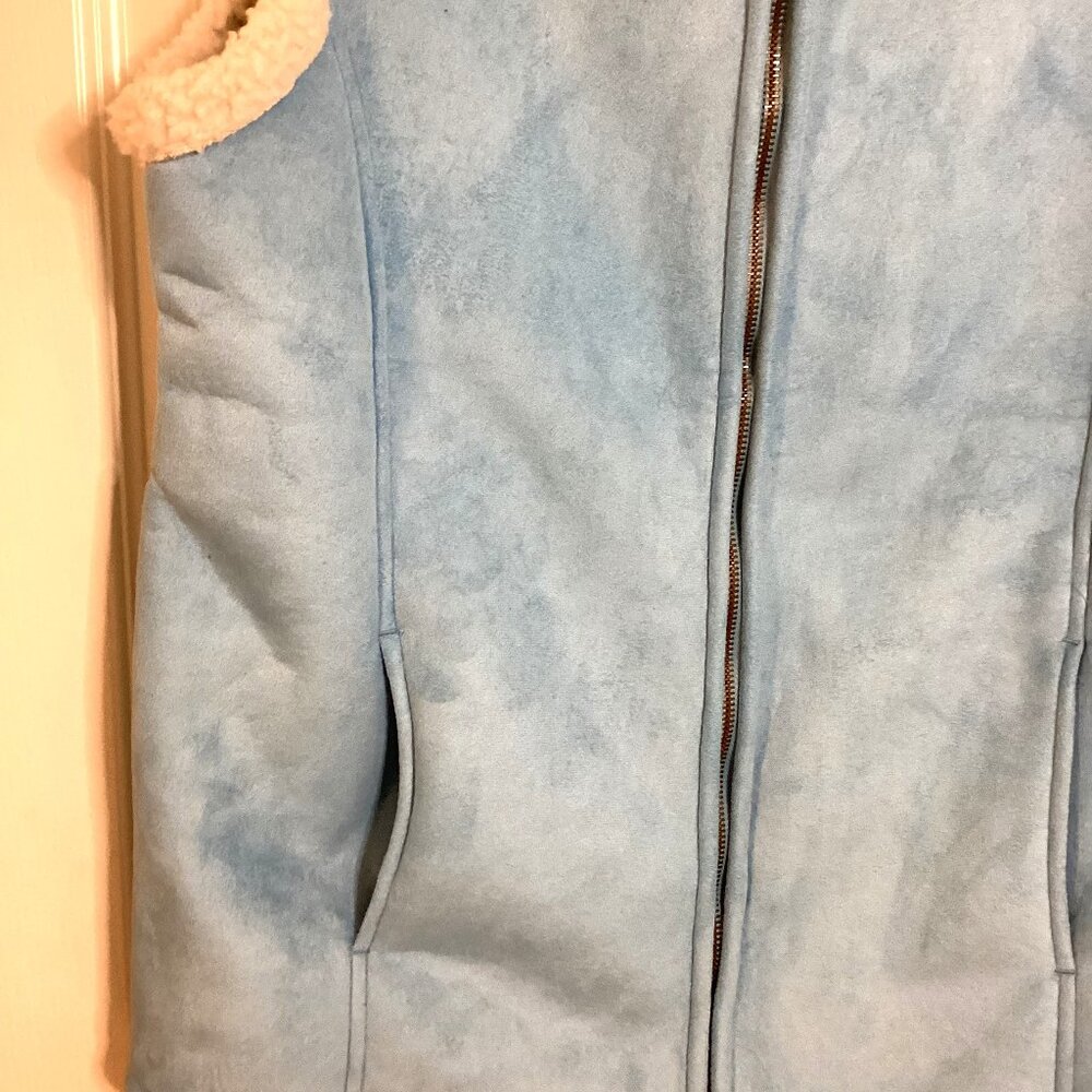 Denver Hayes Women's Blue Faux Suede Vest Sleeveless Size M Sherpa Lined - Picture 3 of 10